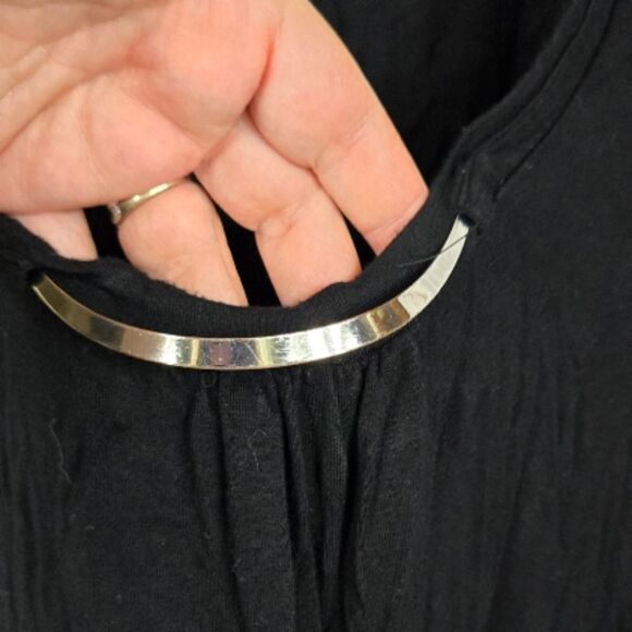 Style & Co Silver Neck Bar Solid Black Tie Front Short Sleeve Tee Ladies Top 2X - Picture 2 of 7